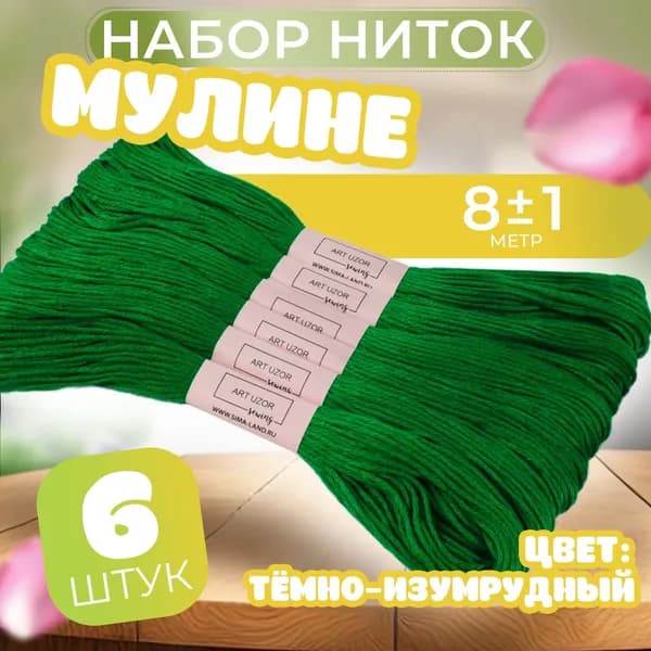 Набор ниток мулине №909, 8 1 м, 6 шт, цвет тёмно-изумрудный