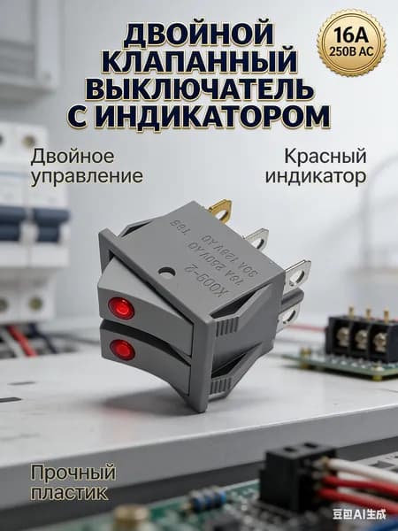 Переключатель клавишный двойной KCD3-2, 6-контактный (6 PIN) с подсветкой, 15A/20A 250V AC, кнопка для электроинструмента