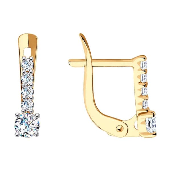 Золотые серьги DIAMANT-ONLINE с фианитом 585 пробы