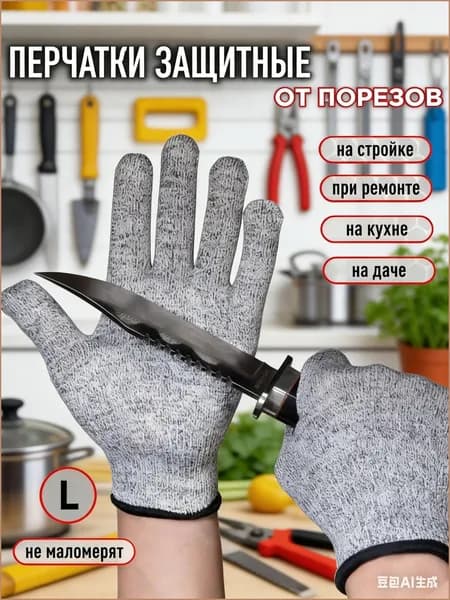 Кевларовые перчатки от порезов для кухни и работы размер L, защита от лезвий и острых предметов, антипорезы для готовки и ремонта