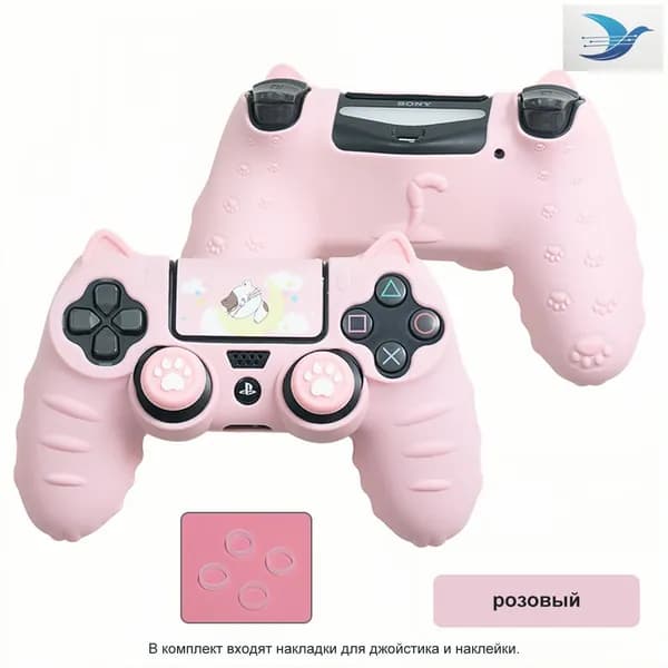 Чехол для контроллера PS4 / Мягкий силиконовый чехол Mark Life с милыми котоушками / анти скольжение и потоотделение