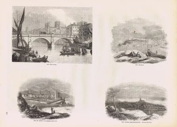 Старая Англия 339. Города Йорк, Плимут и Рединг, церковь Святого Андрея. Антикварная гравюра (ксилография). Англия, 1864 год