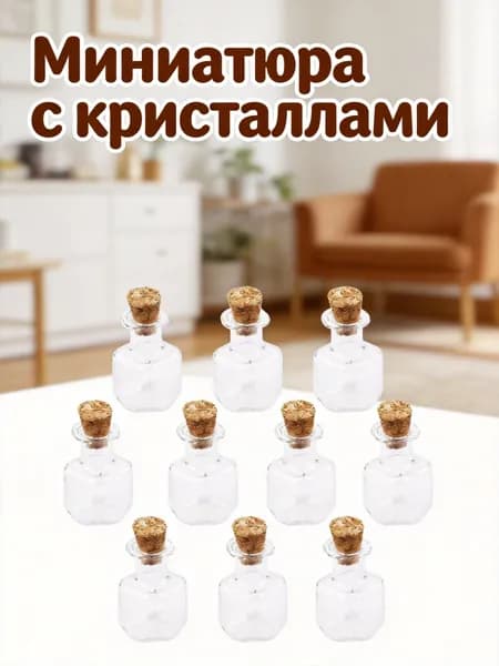 Мини прозрачные стеклянные бутылочки кубической формы с пробкой для декорирования и подарков, набор 10 шт