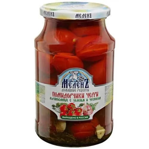 Помидорчики Черри маринованные с зеленью и чесноком "Меленъ" 940 гр