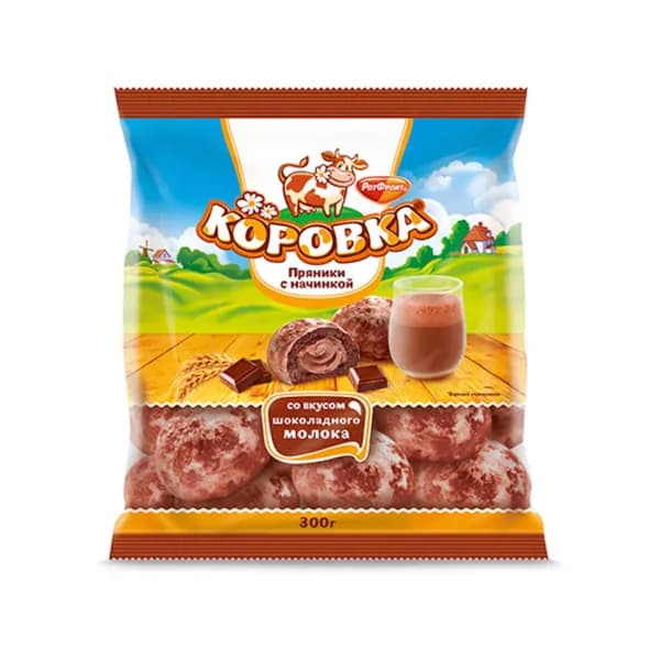 Пряник Коровка с начинкой со вкусом Шоколадного молока, 300 г