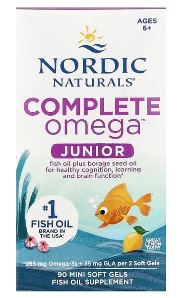 Nordic Naturals, Complete Omega, Омега-3 для детей от 6 до 12 лет, со вкусом лимона, 283 мг, 90 мини-капсул