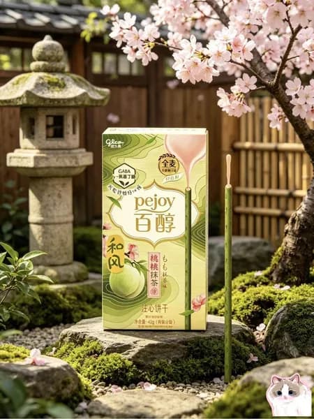 Печенье Pejoy (Glico) со вкусом персика и матча, серия Цветы и чай