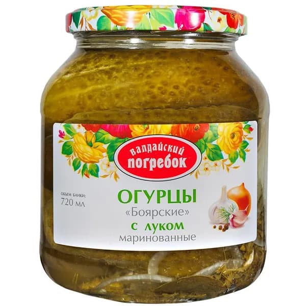 Огурцы Валдайский погребок Боярские маринованные с луком, 720 мл