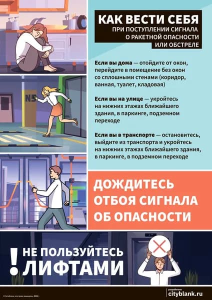 Плакат Как вести себя при объявлении воздушнои тревоги, 1 лист