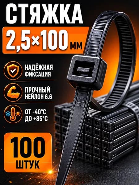 Стяжки пластиковые 2,5х100мм черные / хомуты нейлоновые 100шт
