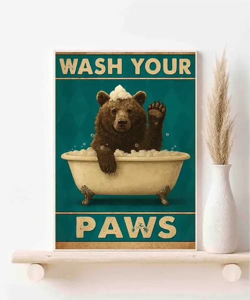 Медвежье животное, Wash Your Paws, Плакат Акварель А3 ( 30х42 см. )