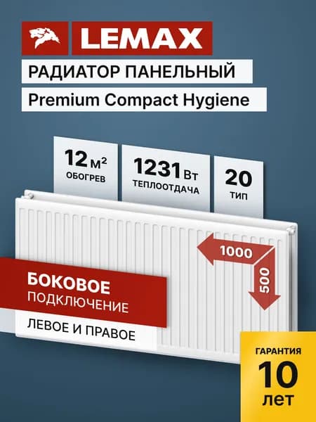 Стальной панельный радиатор Lemax Compact Hygiene 20 500 1000. Товар уцененный