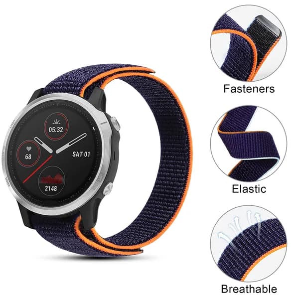 Нейлоновый ремешок для часов Garmin Fenix 7S, 20 мм, темно-синий, с застежкой-липучкой