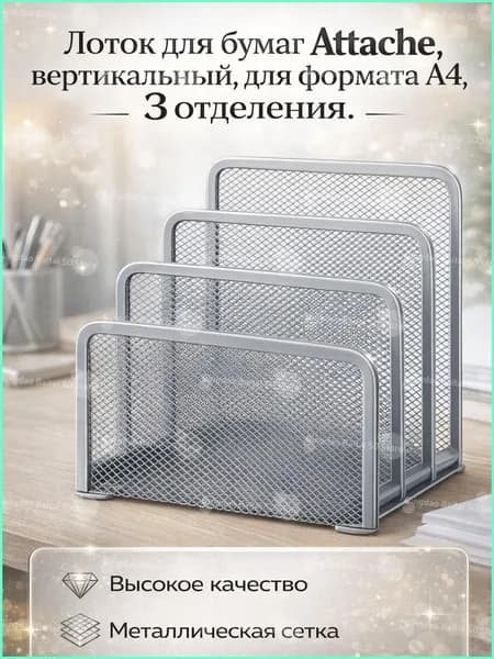 Вертикальный лоток для бумаг ATTACHE, 3 отделения, формата A4, настольный органайзер для документов, удобная офисная система хранения