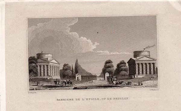 1829 год. Гравюра, Франция, Виды Парижа, застава Л'Этуаль