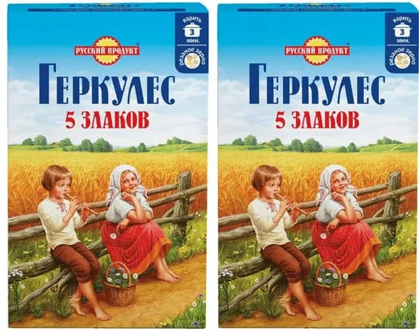 Русский Продукт Геркулес хлопья зерновые 5 Злаков, содержат комплекс витаминов и минералов, 400 г. (2 шт.)