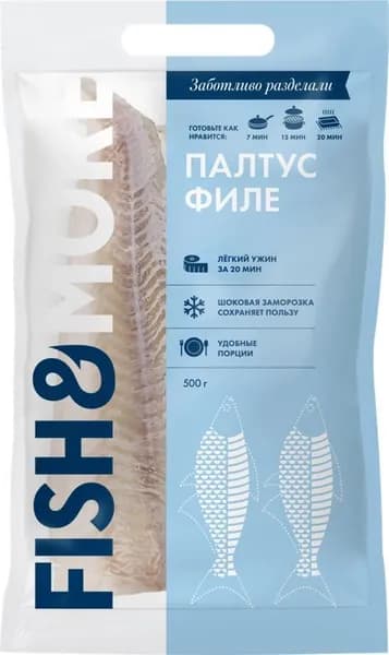 Палтус замороженный FISH & MORE филе без кожи, 500г - 1 шт.
