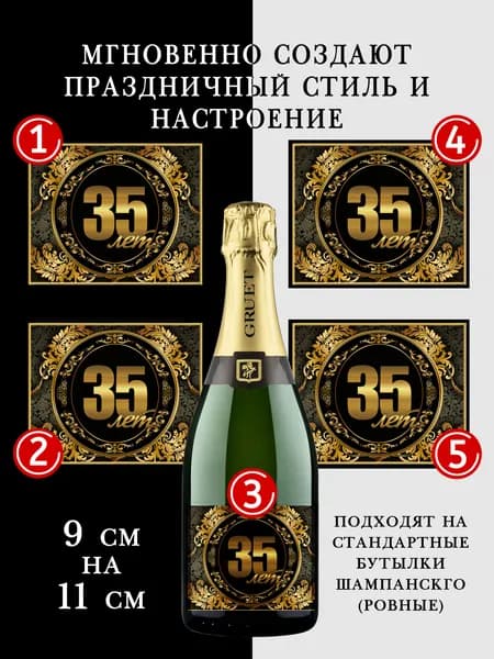 Наклейки на бутылки шампанского на юбилей 35 лет