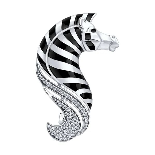 Серебряная брошь DIAMANT-ONLINE с фианитом и эмалью 925 пробы