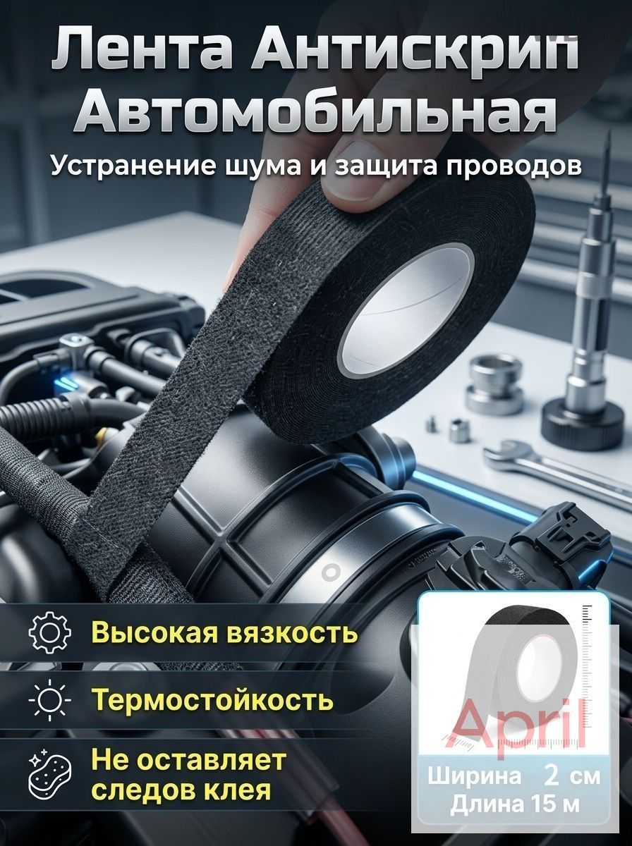 Антискрип автомобильный, 15 м, толщина: 2 мм, 1 шт.