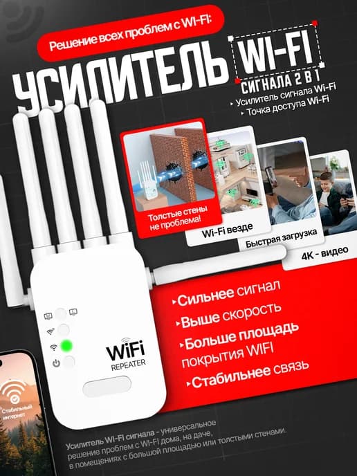Усилитель Wi-Fi сигнала репитер 2 в 1