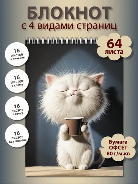 Блокнот для записей а5 формата с 4 видами страниц, 64 листа