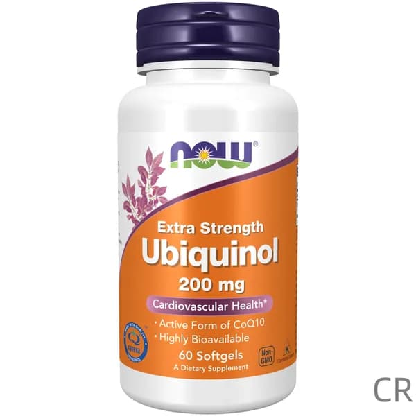 NOW Ubiquinol 200mg, Убихинол, Коэнзим Q10, 60 мягких капсул двойной концентрации, Антиоксидант для сердца и сосудов, для