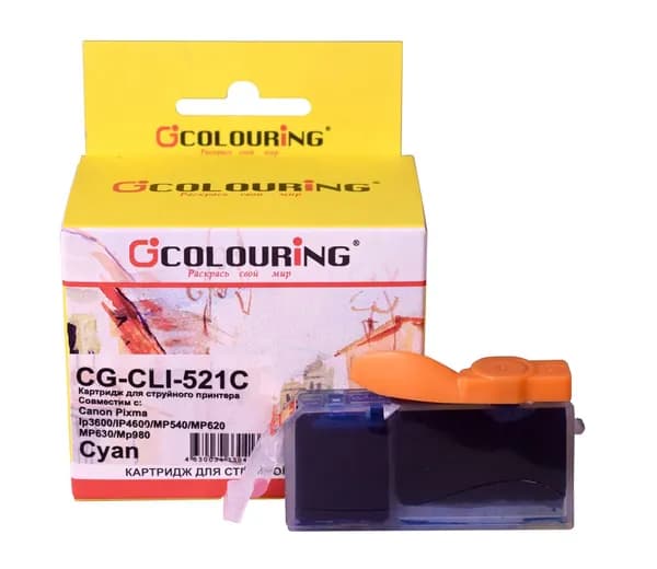 Картридж для струйного принтера CLI-521C Colouring для Canon PIXMA MP540/MP550/MP560/MP620/MP630 и др., цвет голубой