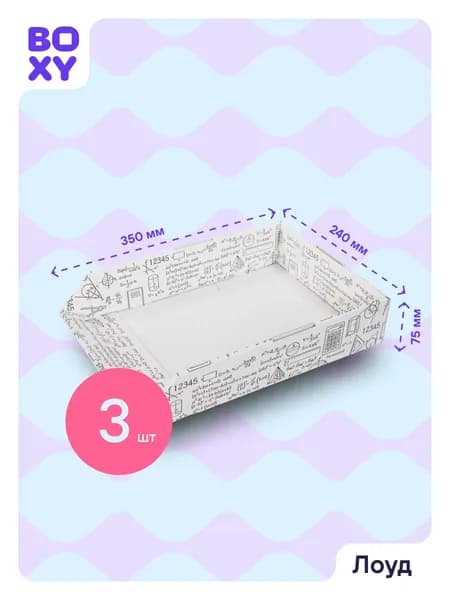 Лоток для бумаг, горизонтальный органайзер для документов BOXY ЛОУД 350х240х75 мм, 3 шт в упаковке, принт: математические формулы