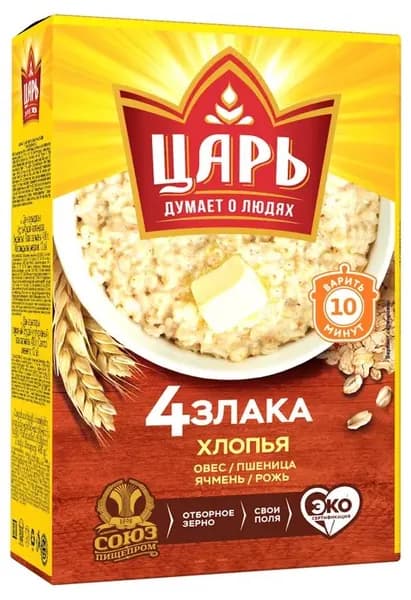Хлопья ЦАРЬ 4 злака, 400 г 2 шт