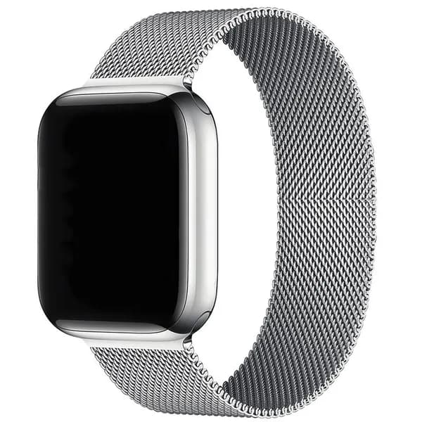 Металлический ремешок для Apple Watch series 1-9 SE, SE 2 38-40-41 mm Миланская петля / Сменный магнитный ремень браслет миланского плетения для Эпл, Серебро