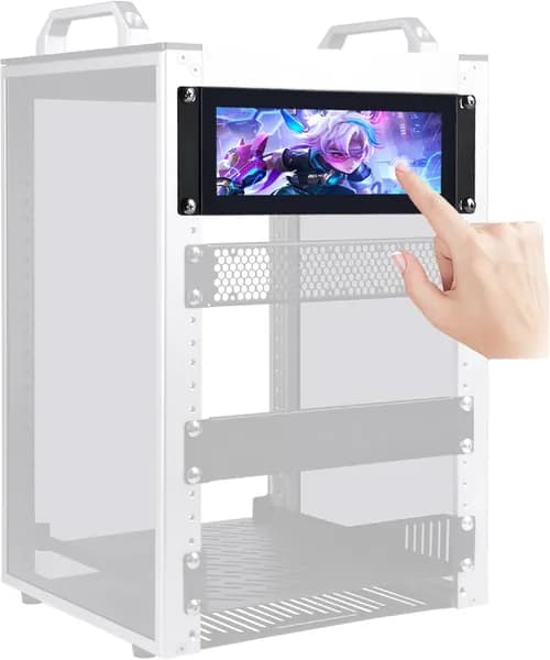 Wisecoco Пиксельный экран 7.84" сенсорный экран для монтажа в 2U стойку, FHD IPS 1280×400, металлический корпус CNC, динамик, для серверных стоек и ПК, оливковый