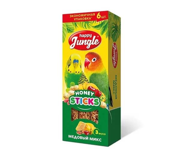 Лакомство палочки Happy Jungle для птиц микс 6шт 180г j216