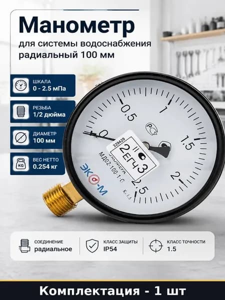 Манометр для системы водоснабжения радиальный 100 мм