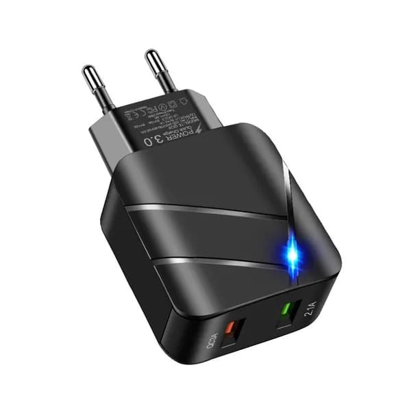 Быстрое зарядное устройство с двумя USB-портами, черное, европейская вилка, QC3.0