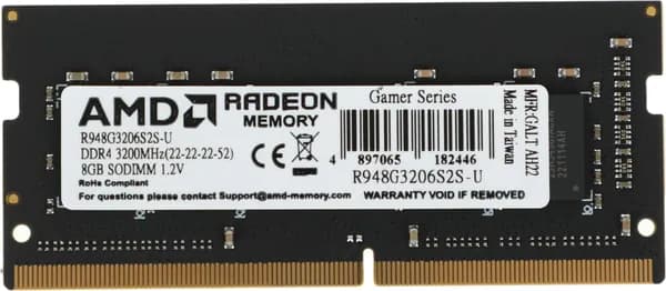 AMD Оперативная память DDR4  8ГБ  3200МГц CL22 DDR4, 3200 МГц, 1 x 8 ГБ (R948G3206S2S-U)