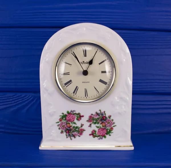Винтажные каминные часы дизайна Rose Garden от Aynsley. Англия, вторая половина 20-го века