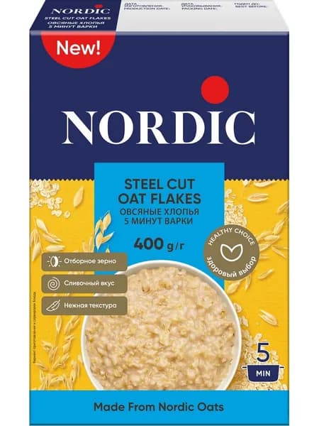Хлопья овсяные Nordic 5 минут варки, 400г x 1 шт