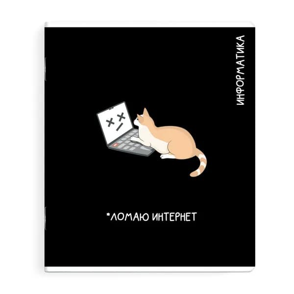 Тетрадь предметная ИНФОРМАТИКА (48 л., А5+, вн.блок - клетка, белый офсет, мягкий переплёт) КОТЫ МЕМЫ