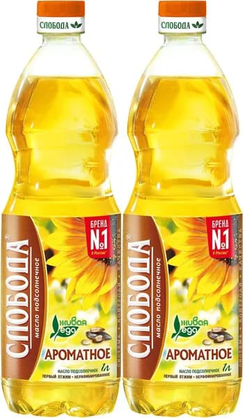 Масло подсолнечное Слобода Ароматное нерафинированное, комплект: 2 упаковки по 1 л