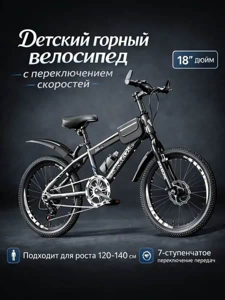 Детский горный велосипед с 18-дюймовыми колесами (подходит для роста 120 140 см)Версия с дисковыми тормозами