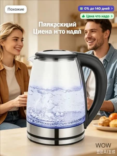 Электрический чайник с подсветкой SC-EK27G35, 1800 Вт, 1.8 л, черный, серебристый