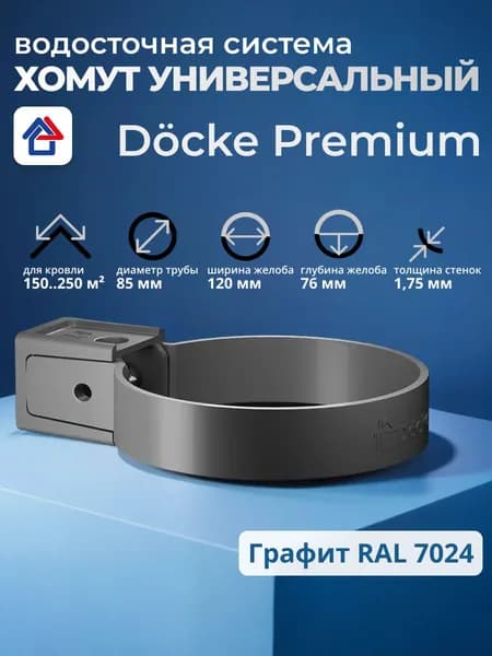 Хомут для трубы водостока Docke Premium,универсальный, графит, 1 шт