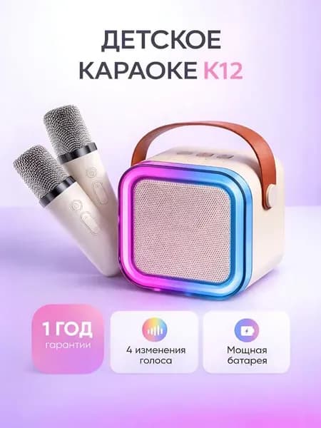 Детская караоке система с двумя беспроводными микрофонами и колонкой