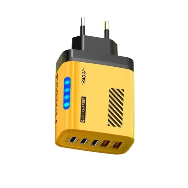 Компактное зарядное устройство 240W, совместимость с 5 устройствами, интеллектуальная защита, Желтый - EU Plug