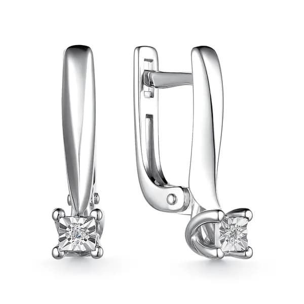Серьги серебро женские 925 пробы с бриллиантом, английский замок, 2,70г