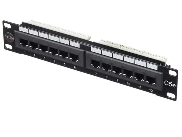 Патч-панель UTP, 10', 12 портов, RJ45, cat.5е, 1U, Dual Type, Netko