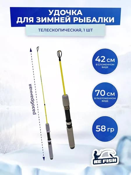 Мини удочка для зимней рыбалки, спиннинг телескопический 70 см