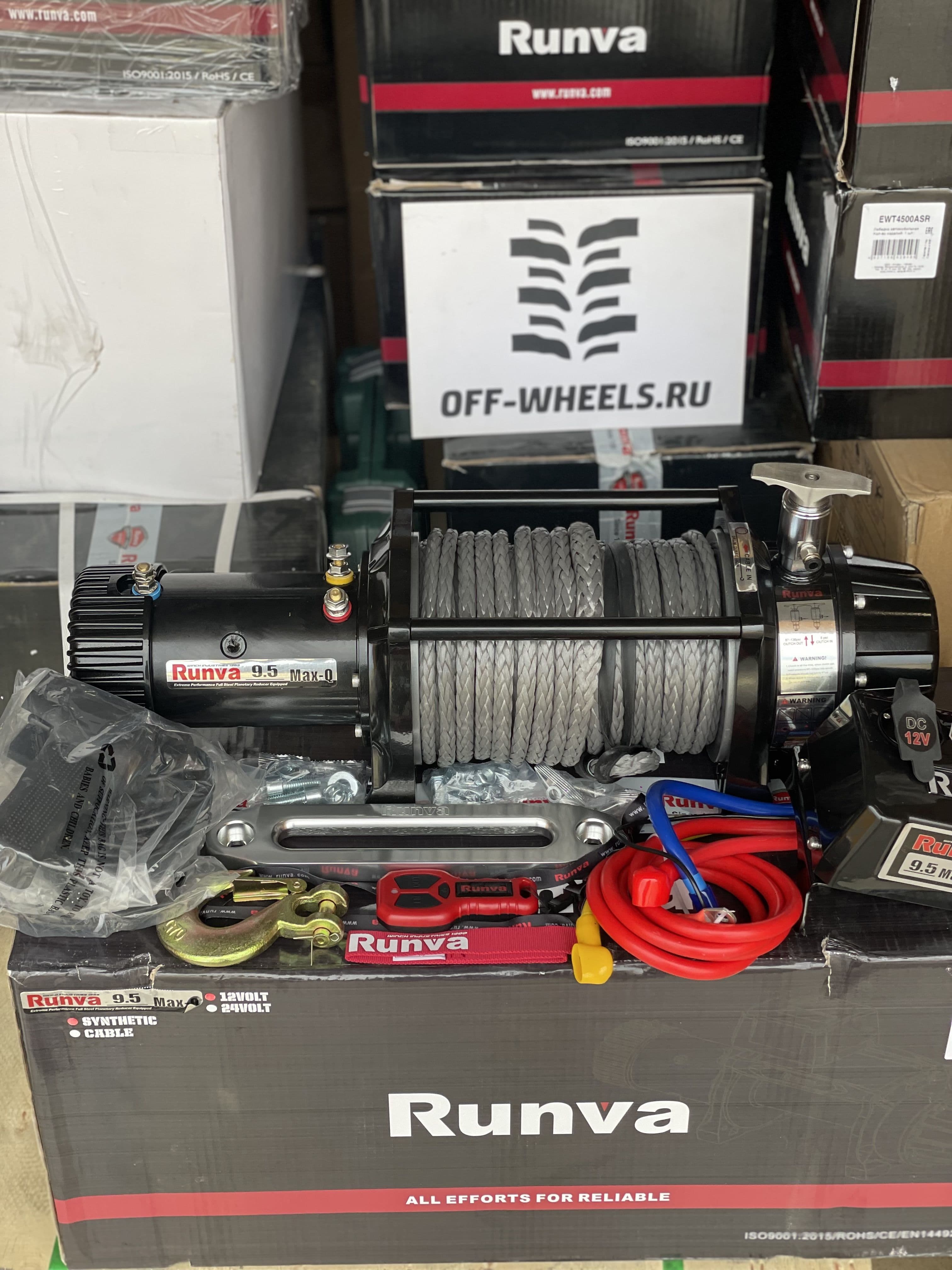 Лебёдка электрическая 12V Runva 9500 lbs 4350 кг влагозащищенная, синт. трос, комбин. роспуск EWB9500MAX-Q-SSRMAC