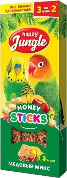 Лакомство для птиц Happy Jungle / Хэппи Джангл палочки микс 3 вкуса, 90г / зоотовары